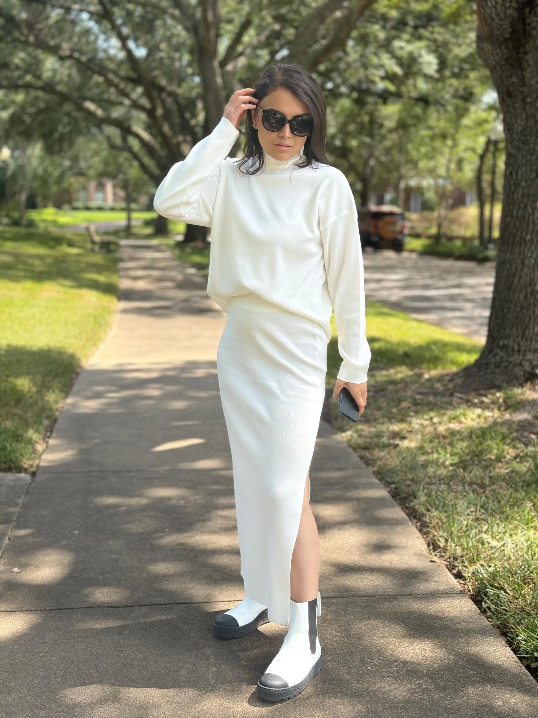 Maxi Skirt Sweater Skirt Matching Set Long Sleeve White Two Piece Maxi Skirt Set Outfit Inspo